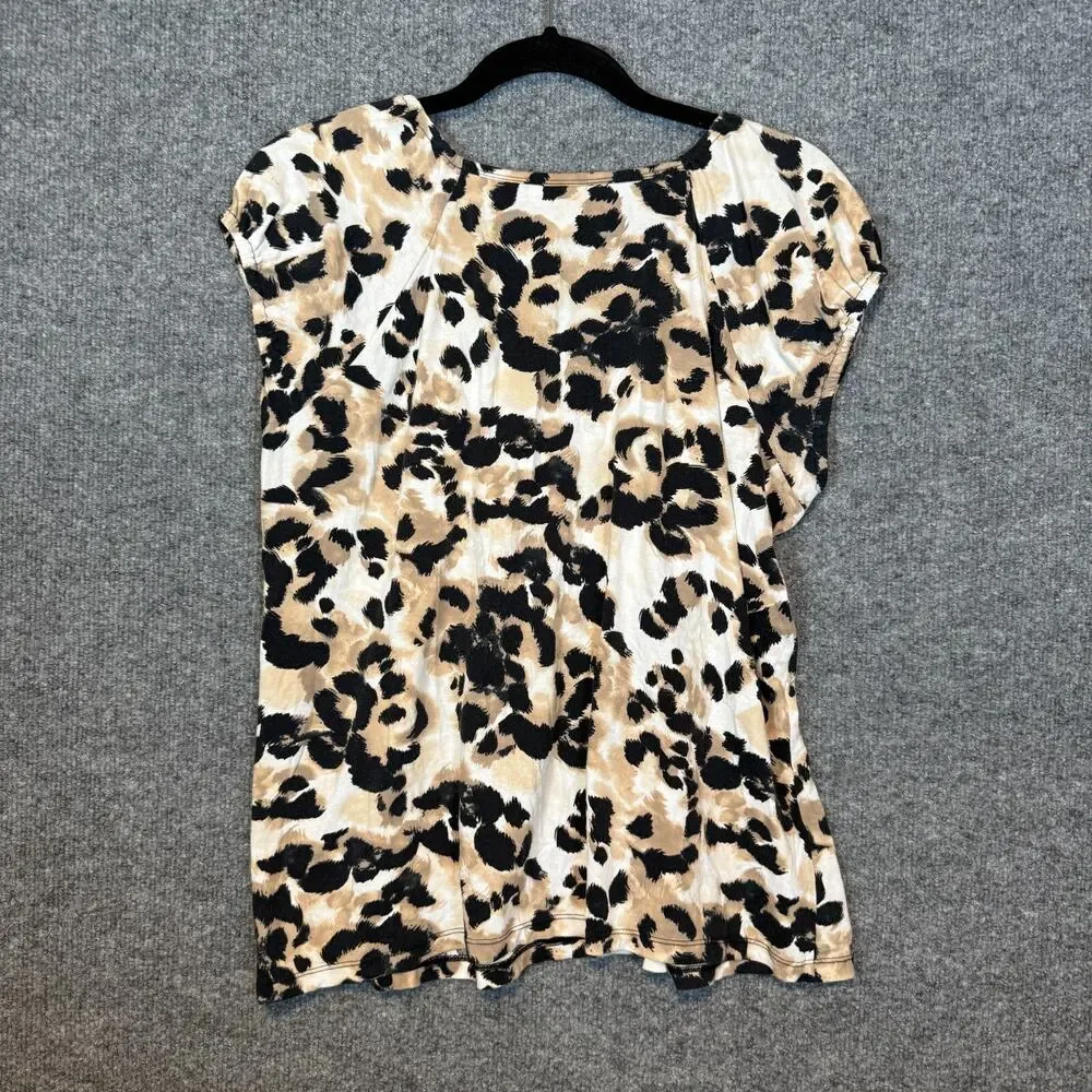 Michael‎ Kors Shirt Womens XL Animal Print Short Sleeve Blouse Stretch